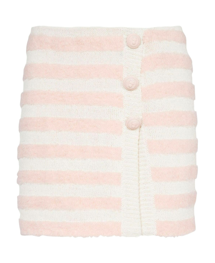 Balmain Button-embellished Striped Knitted Mini Skirt In White