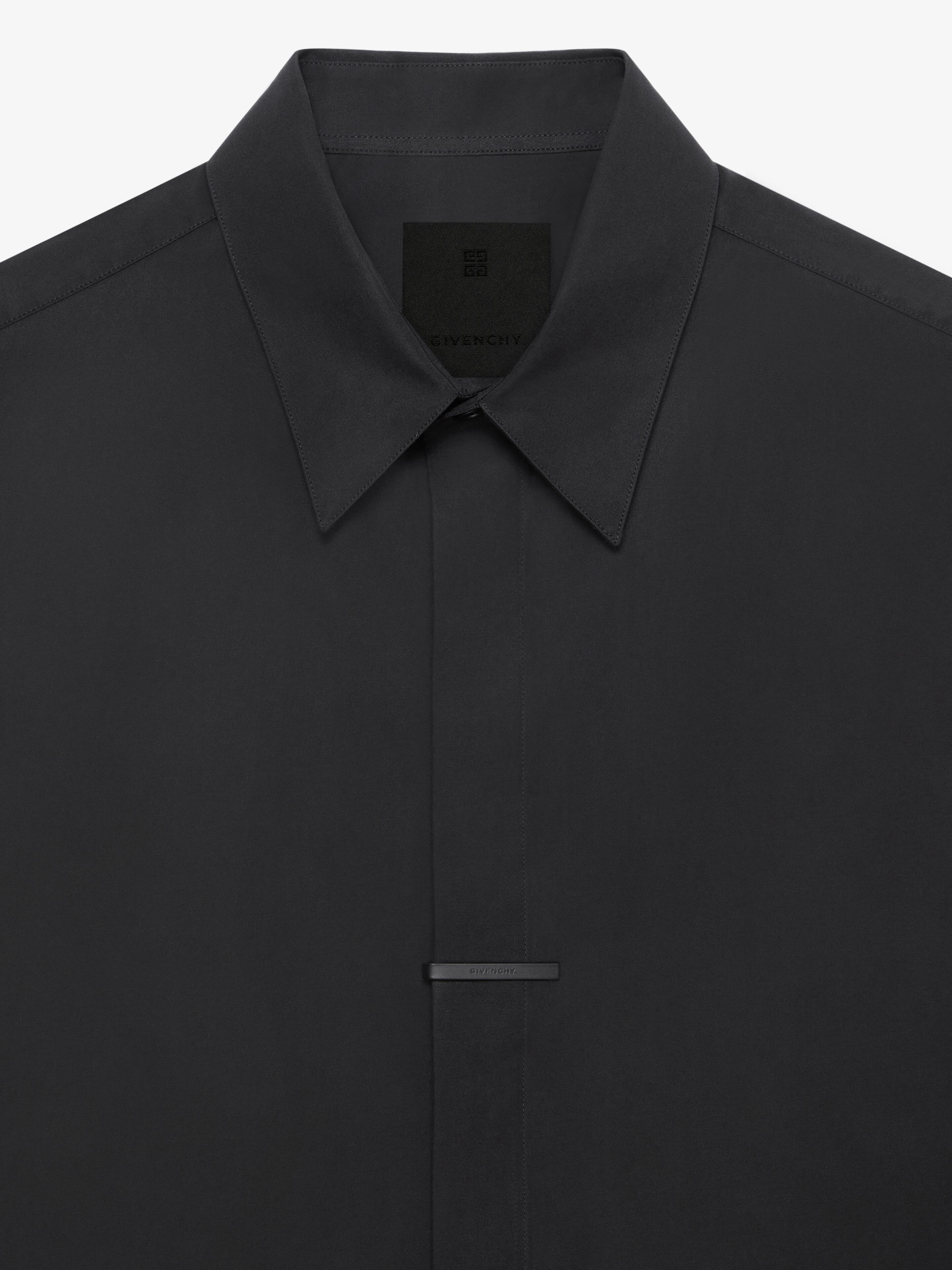 Givenchy Logo Engraved Metal Clip Long-sleeved Shirt In Black