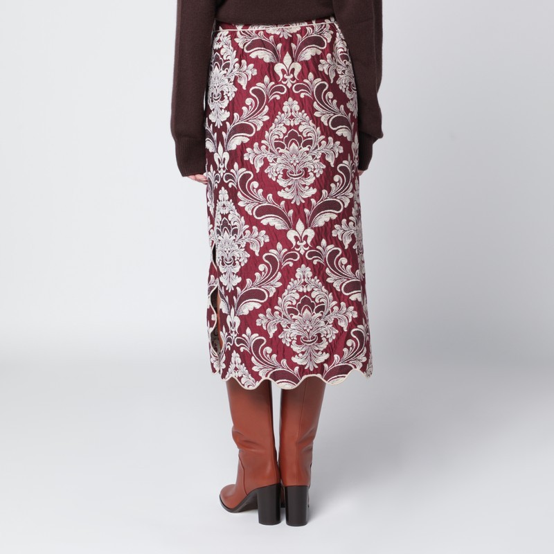 Farm Rio Patterned-jacquard Scallop-hem Midi Skirt In Burgundy