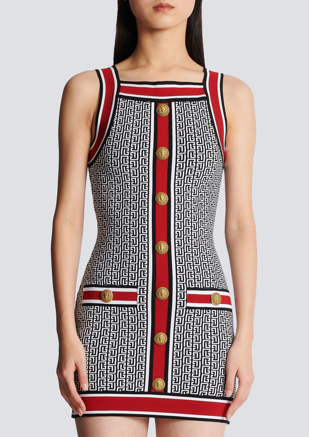 Shop Balmain Short Monogrammed Knit Dress In Black