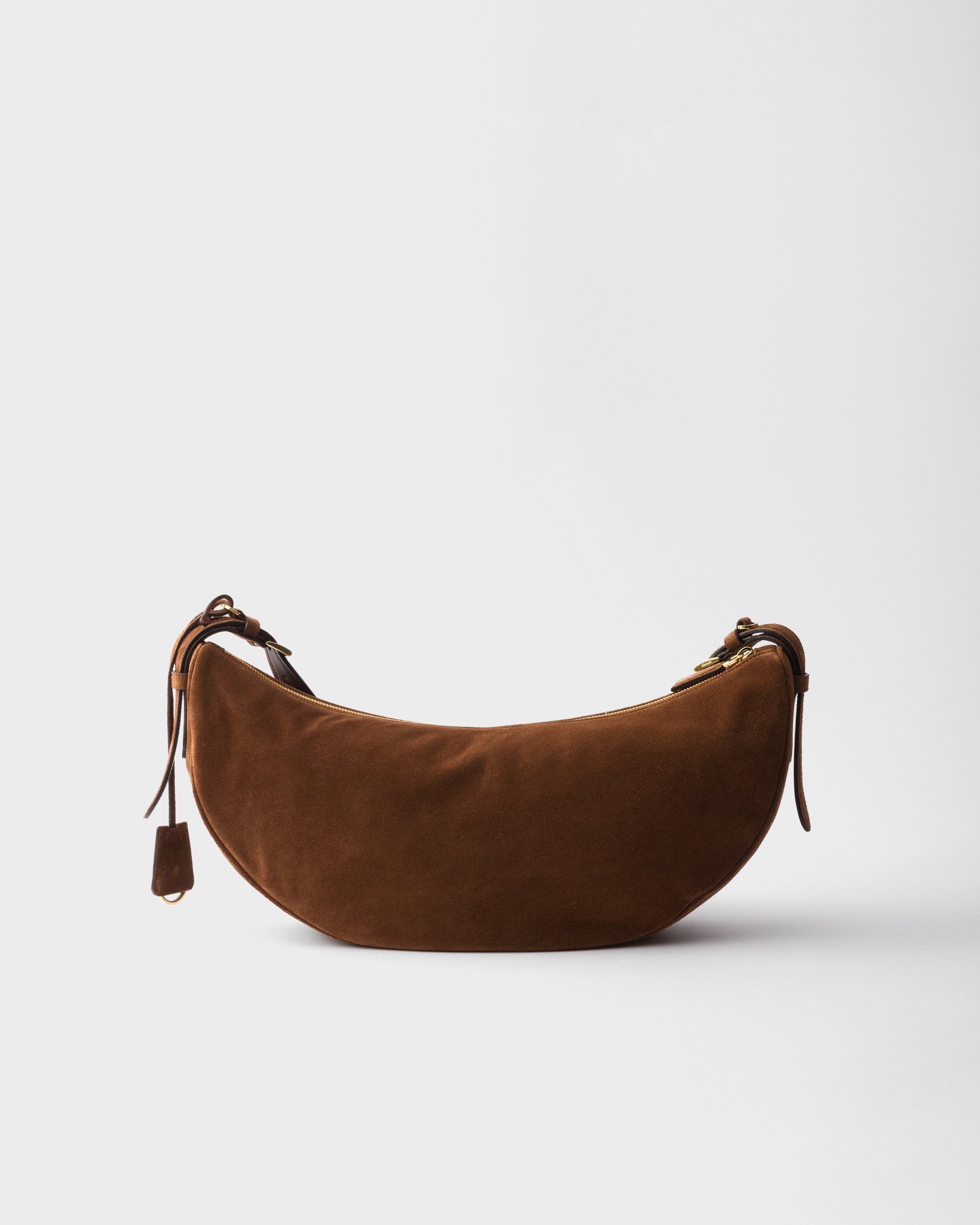 Prada Brown Suede Large Demi-lune Shoulder Bag