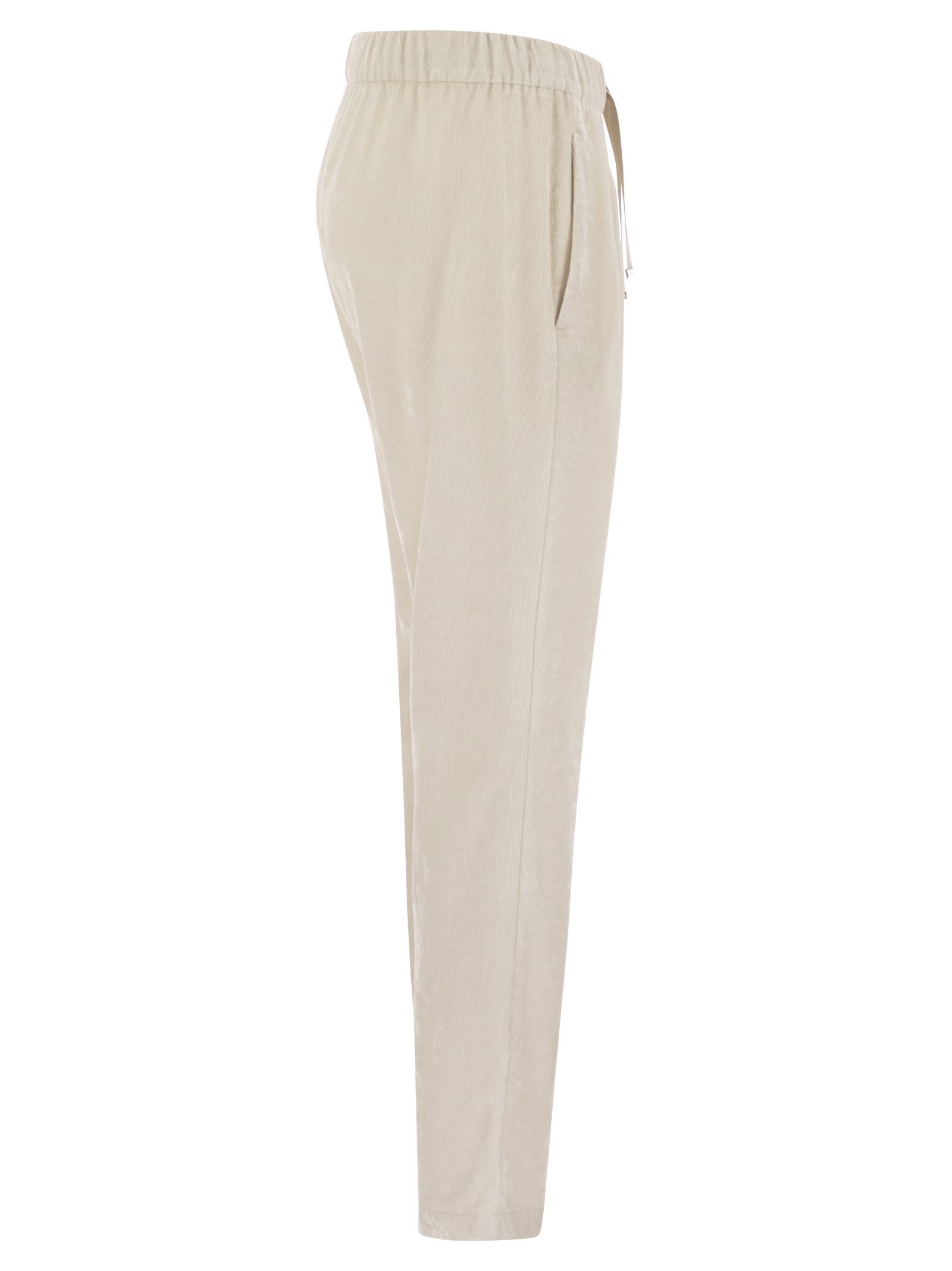 Herno Velvet Trousers With Relaxed Fit And Hip Pockets In White