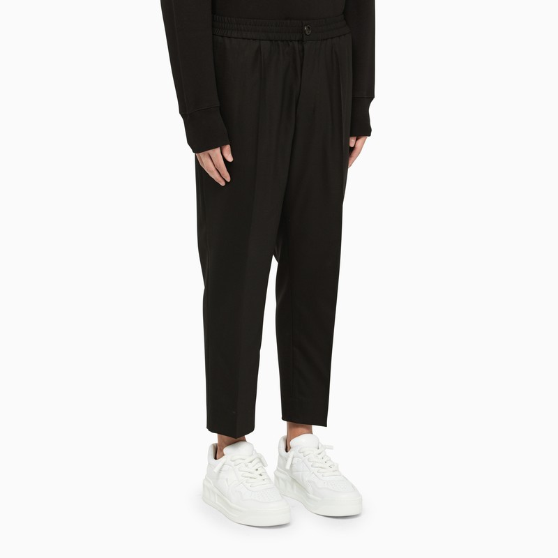 Shop Ami Alexandre Mattiussi Cropped Elasticated-waistband Trousers In Black