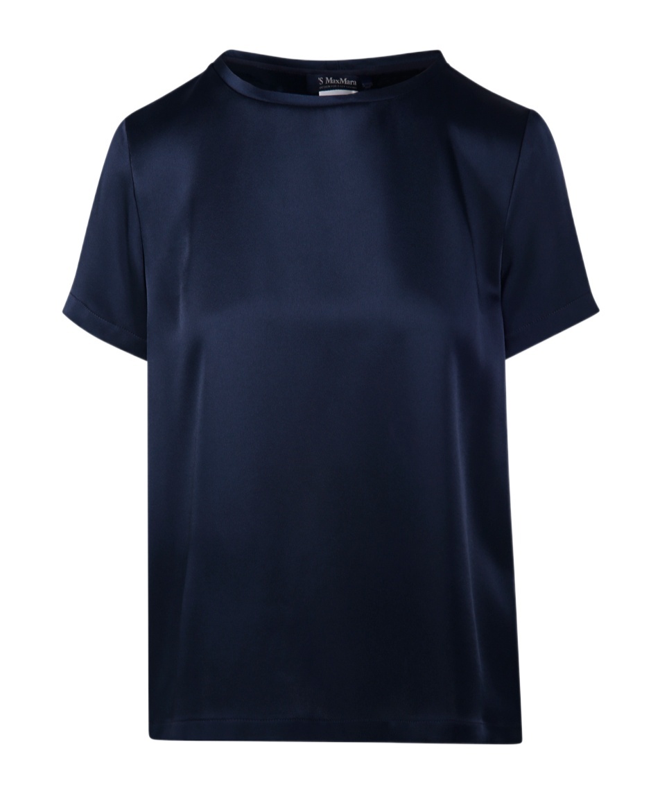 Max Mara Rebecca T-shirt In Blue Viscose Satin In Black