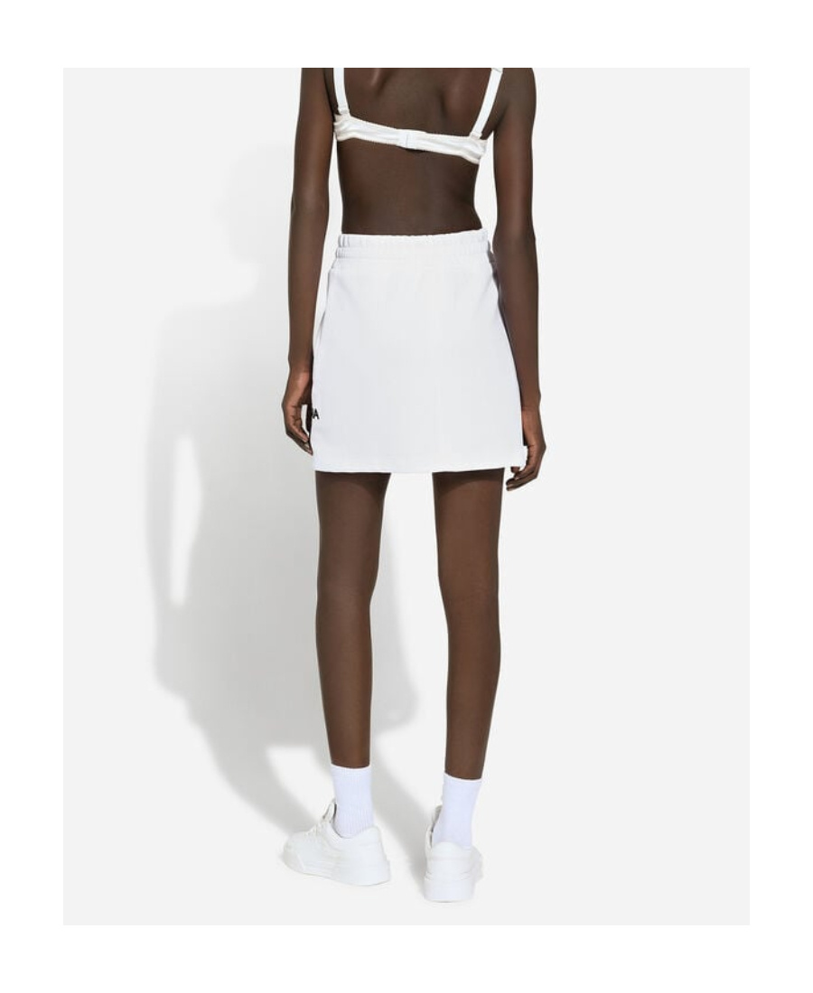 Dolce & Gabbana Minigonna In Jersey Con Patch Logo Dg In White