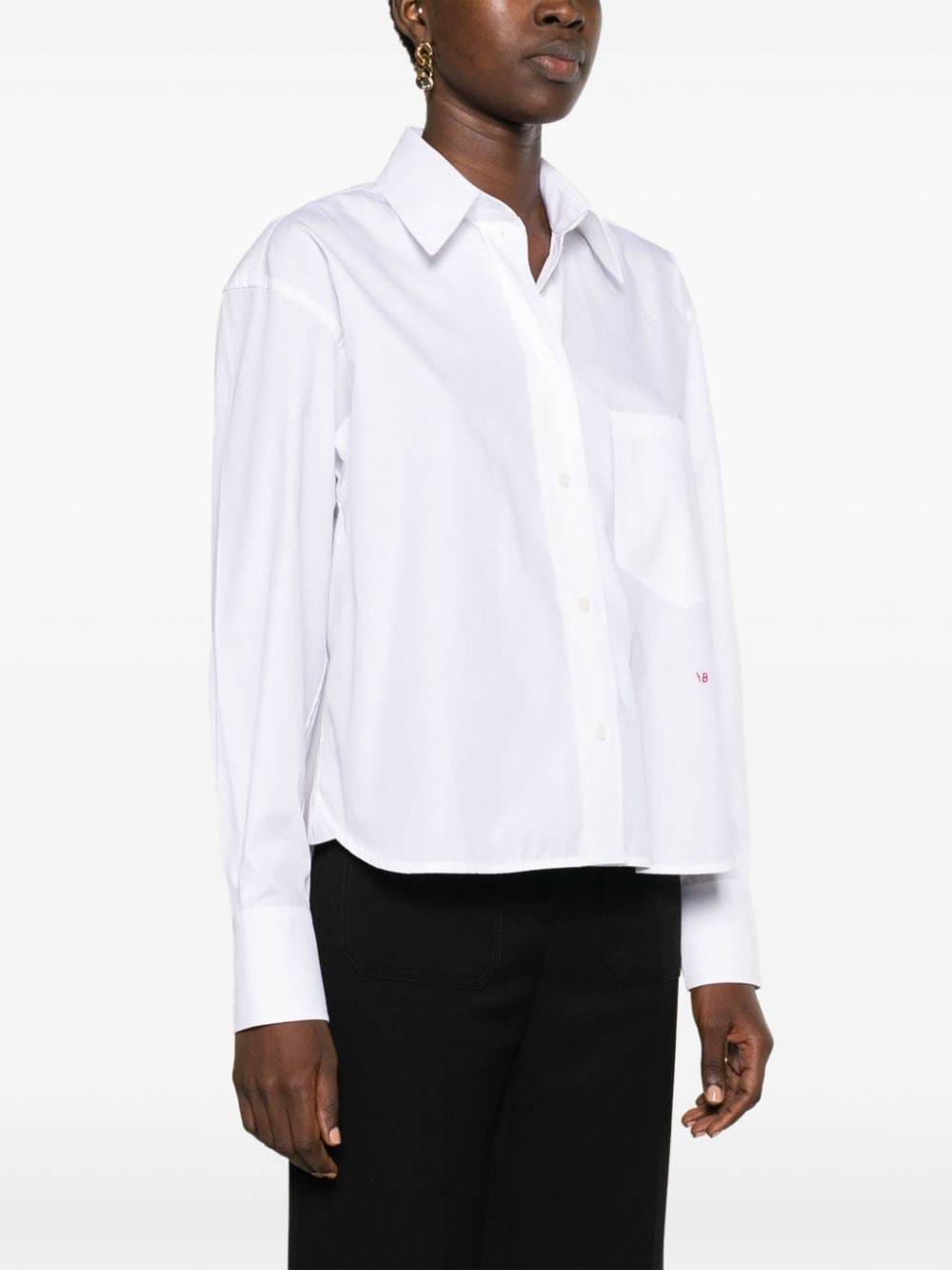 Victoria Beckham Cotton Shirt With Front Pocket And Long Sleeves In White
