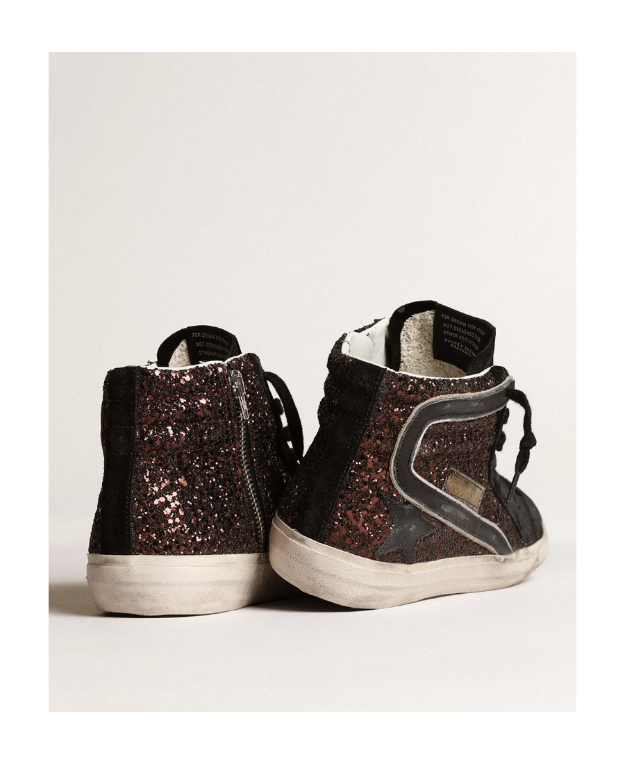 Golden Goose Deluxe Brand Women Slide Classic Suede High-top Sneakers With Glitter Inserts In Black