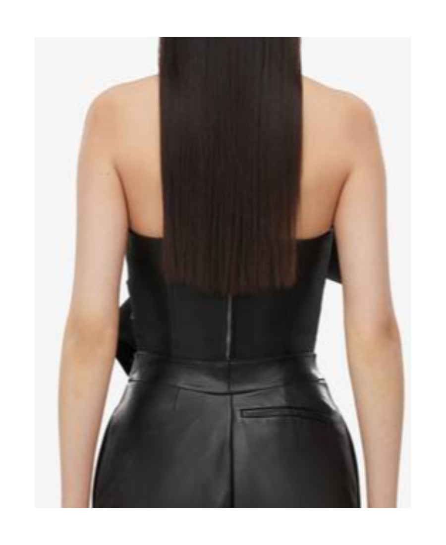 Alexander Mcqueen Knotted-bow Leather Corset Top In Black