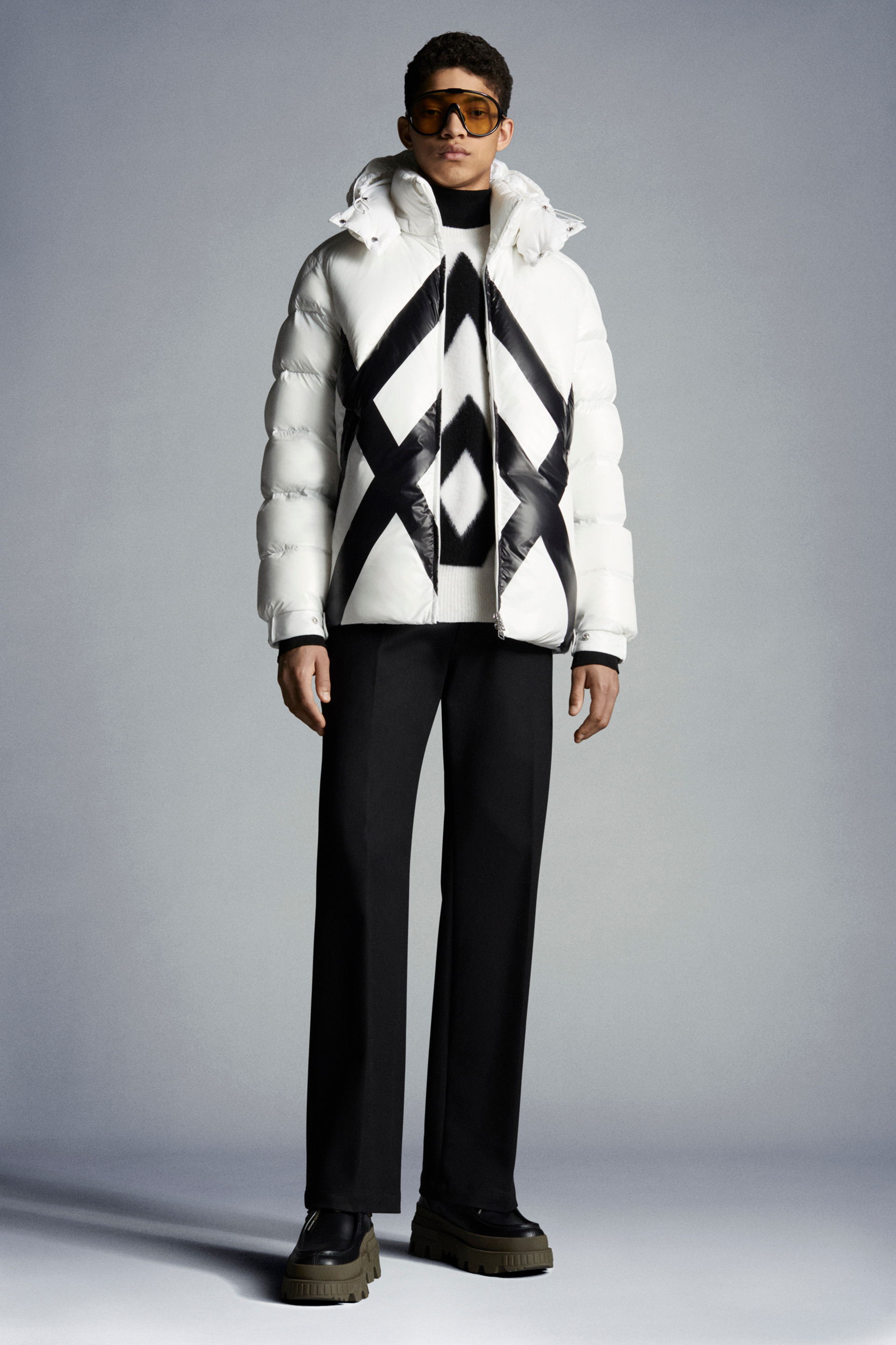 Moncler Criss Cross-print Puffer Jacket In White