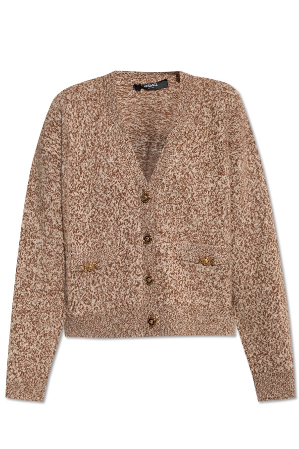 Versace Button-down Textured Cardigan In Brown