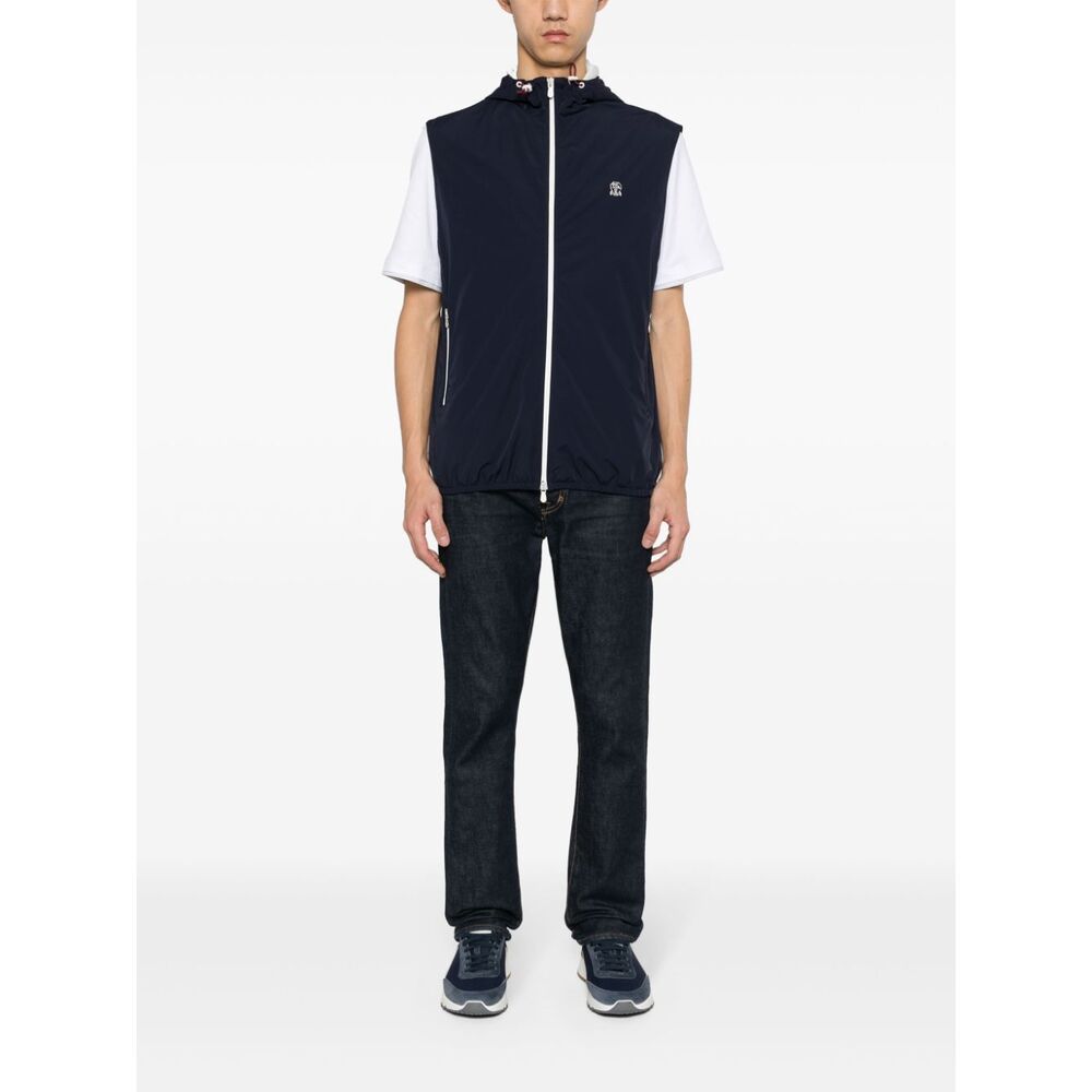 Brunello Cucinelli Blue Logo-embroidered Padded Gilet In Black