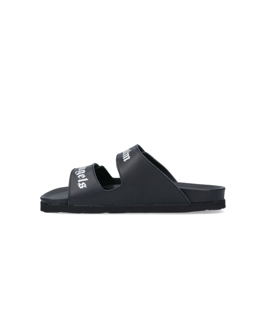 Palm Angels Leather Slides With Logo In Black