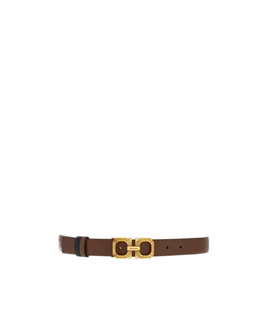 Ferragamo Squared Gancini Leather Belt In Brown