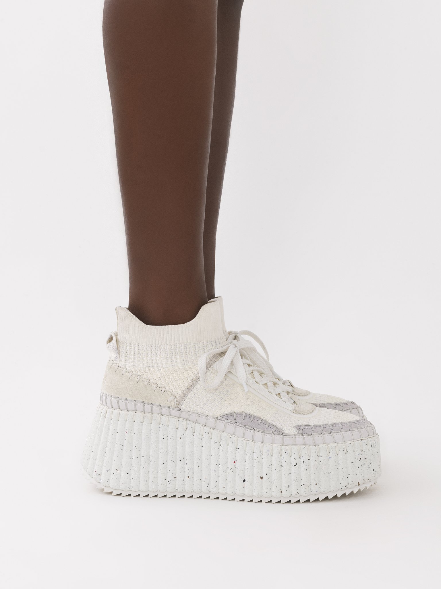 Chloé Baskets Compensées Nama Femme Blanc Taille 37 100% Cuir De Veau In White