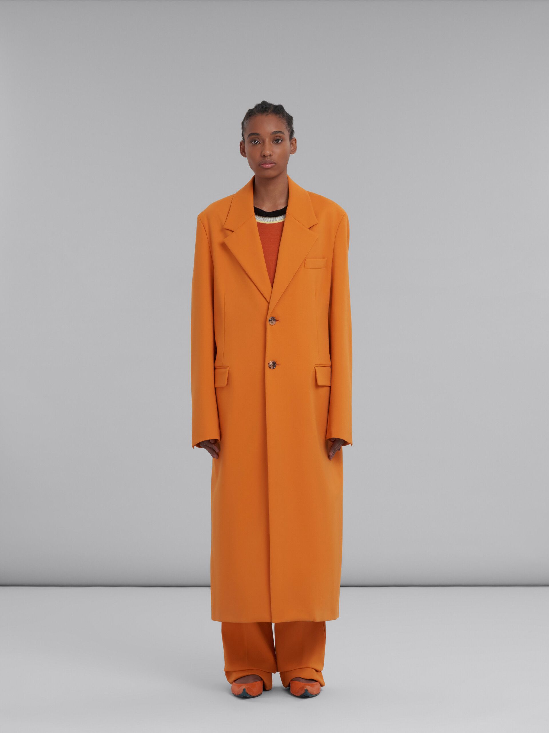 Marni Single-breasted Long Coat In Orange