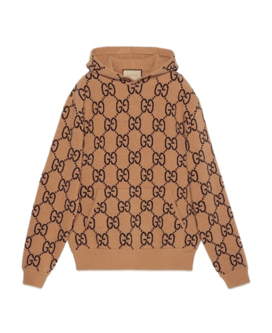 Gucci Gg-jacquard Wool-blend Hoodie In Brown
