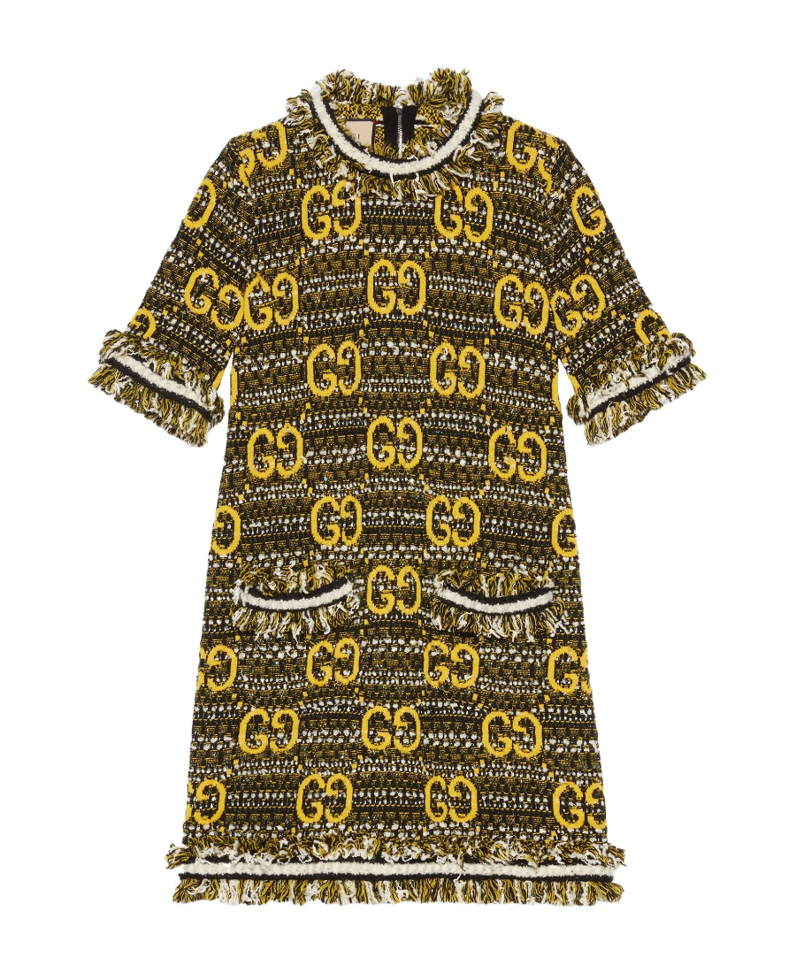 Gucci Jacquard G Monogram Wool Dress In Brown