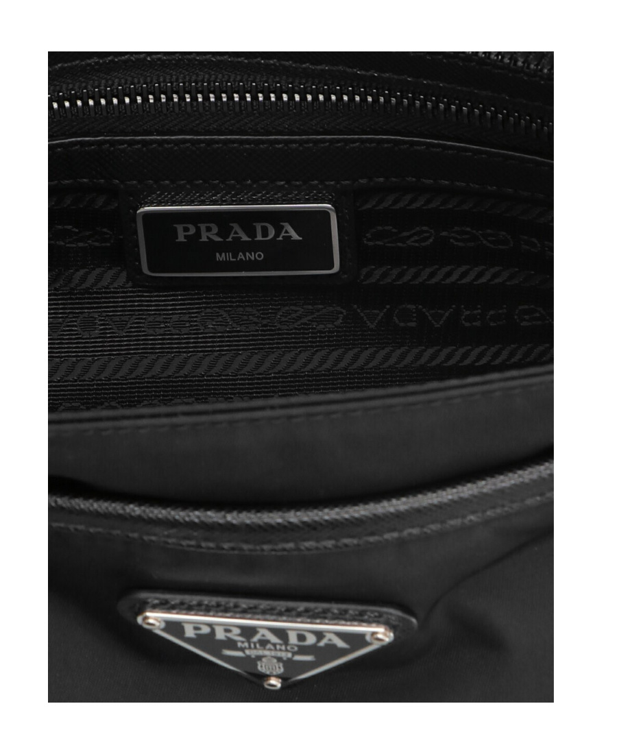 Prada Clutch Bag Leather Detachable Wrist Handle In Black