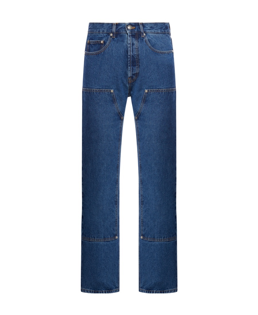 Palm Angels Monogram Detailed Straight Leg Jeans In Blue