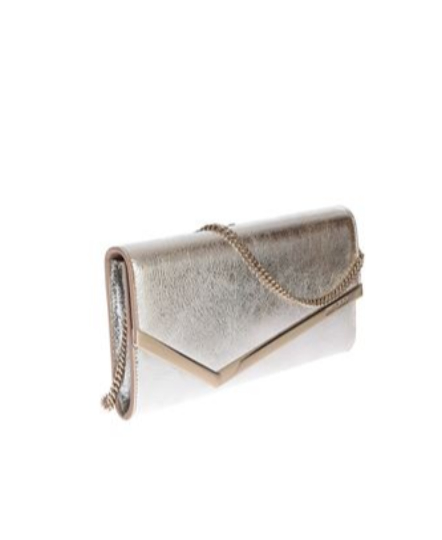 JIMMY CHOO CHAMPAGNE EMMIE LEATHER CLUTCH BAG