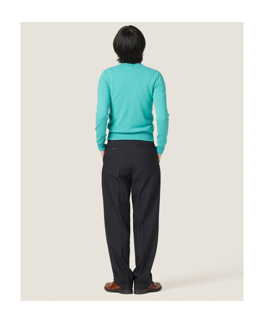 Miu Miu Pinstripe Straight-leg Trousers In Black