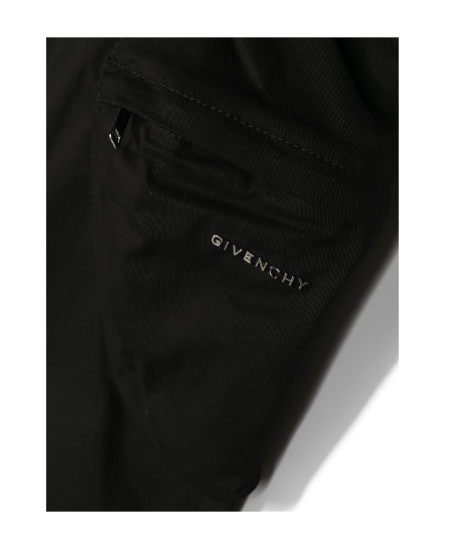 Givenchy Kids Logo Lettering Gabardine Trousers In Black