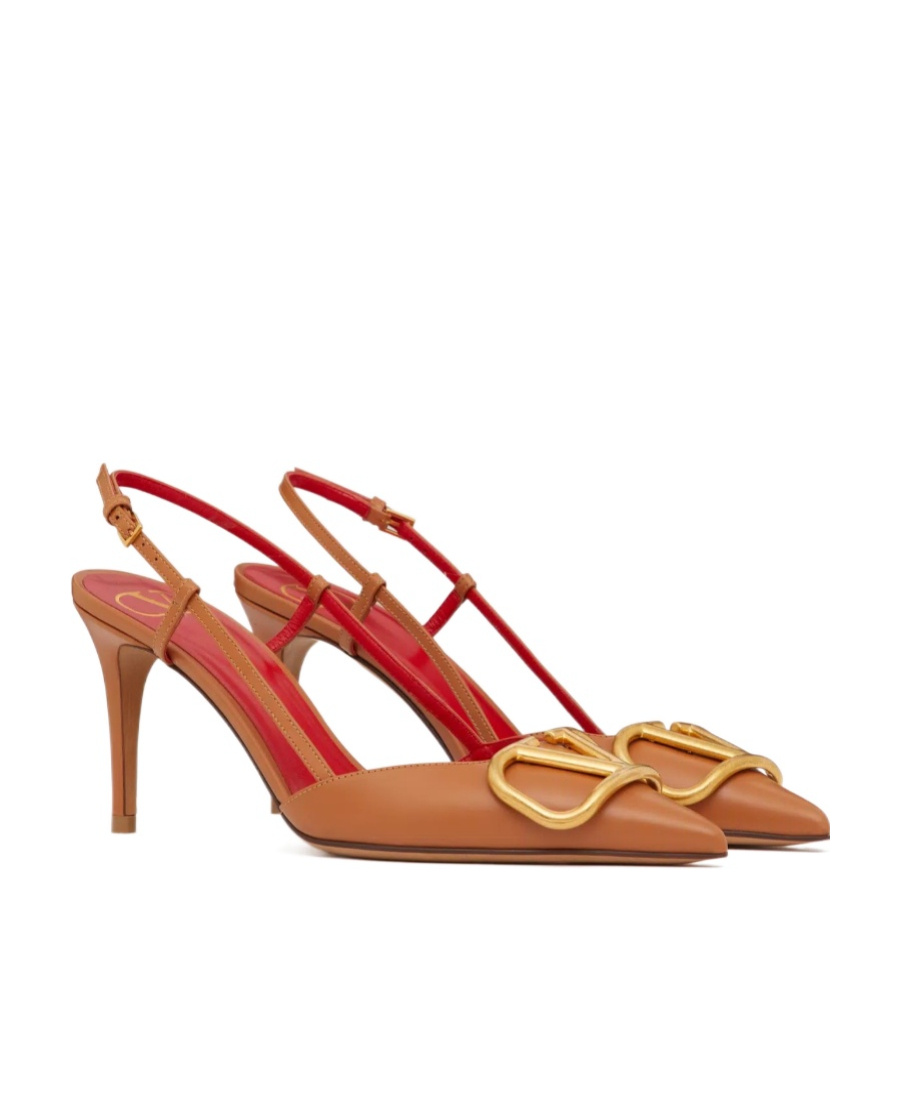 Valentino Vlogo Signature Calfskin Slingback Pump 80mm In Brown