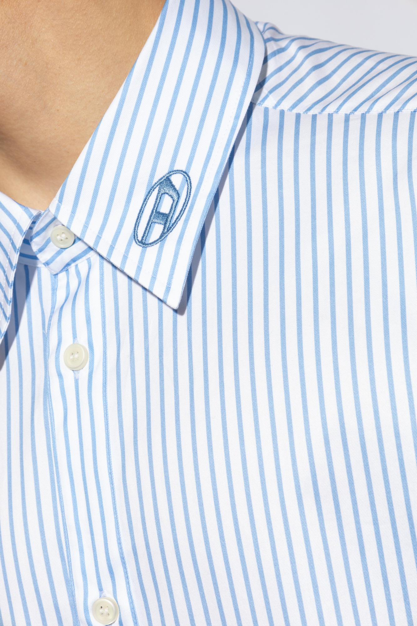 Diesel S-turner Striped Cotton Shirt In Blue