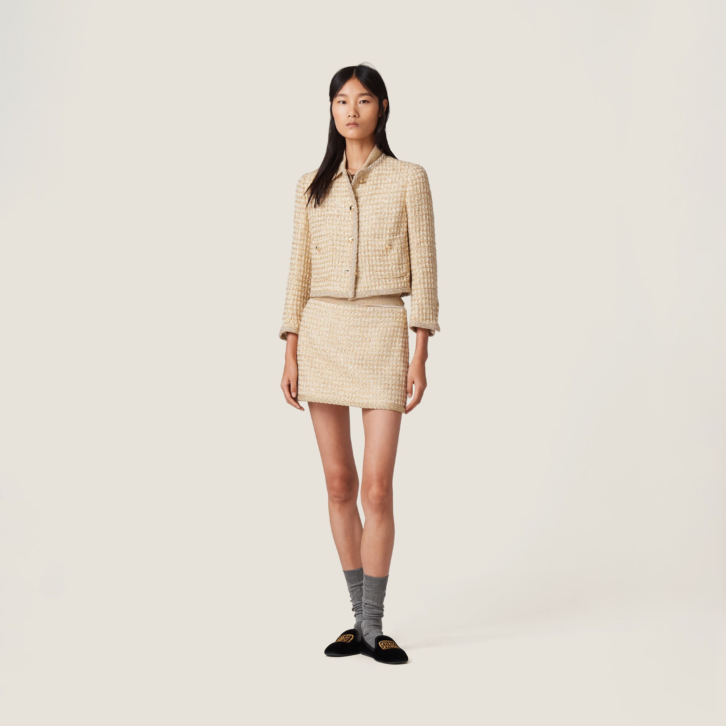 MIU MIU CHECKED LAMÉ MINISKIRT