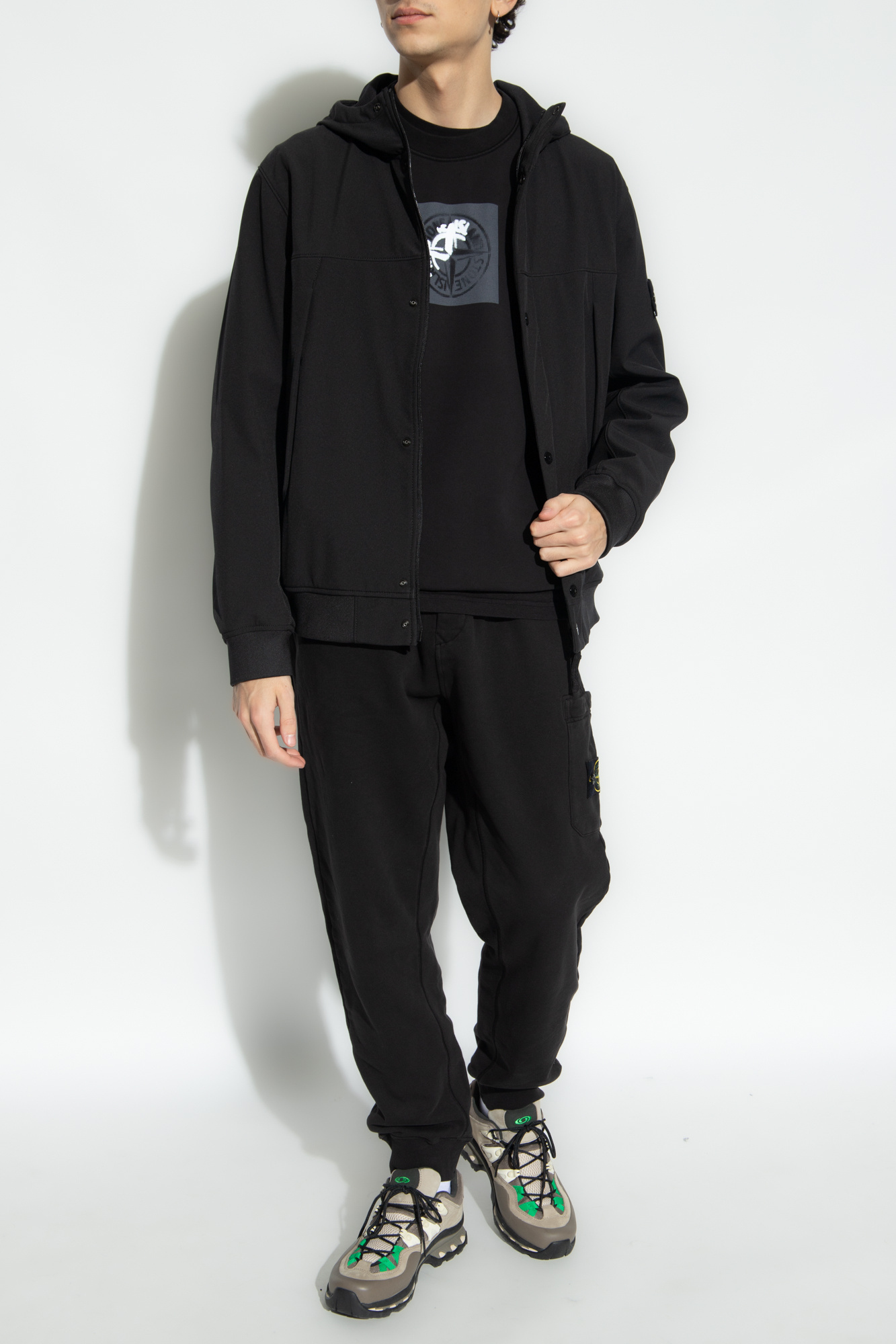 Stone Island Logo-print Cotton Sweatshirt In Black