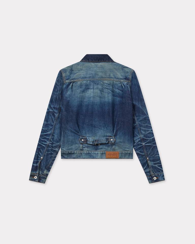 Kenzo Slim Pleated Trucker In Jacket In Japanese Denim In Blue
