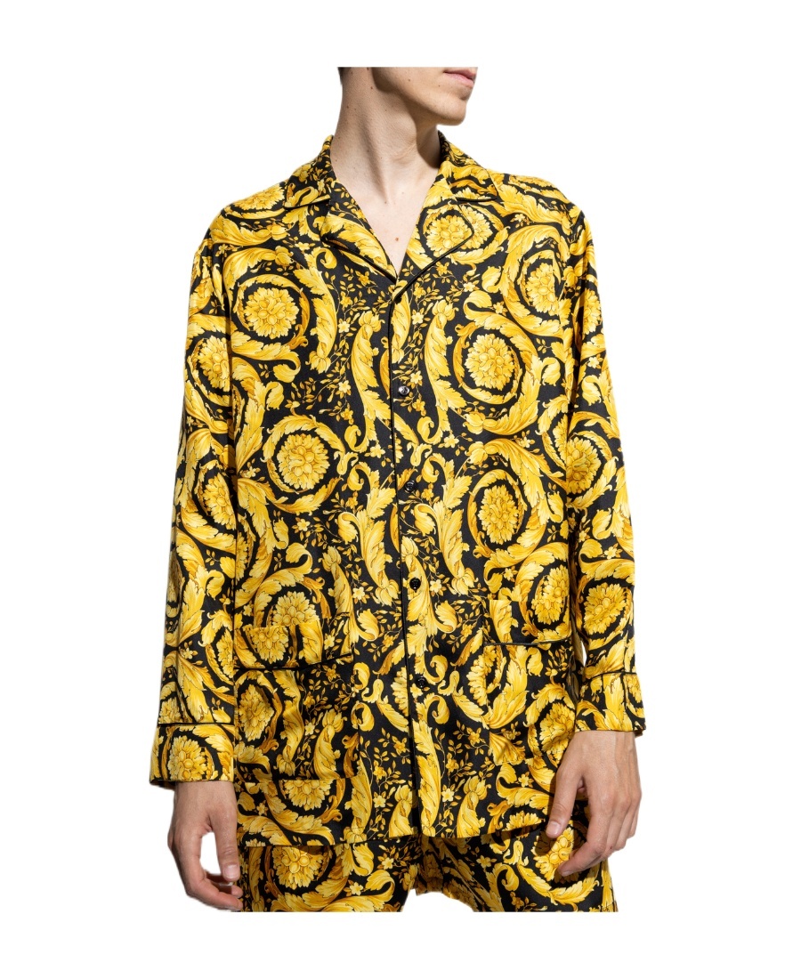 Versace Baroque Pattern-print Silk Pyjama Shirt In Yellow