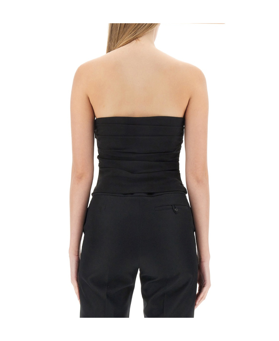 Moschino Draped Ruched Strapless Fitted Top In Black