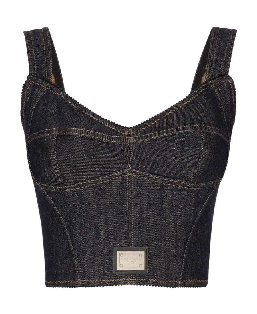 Dolce & Gabbana Cotton Denim Bra Top In Black