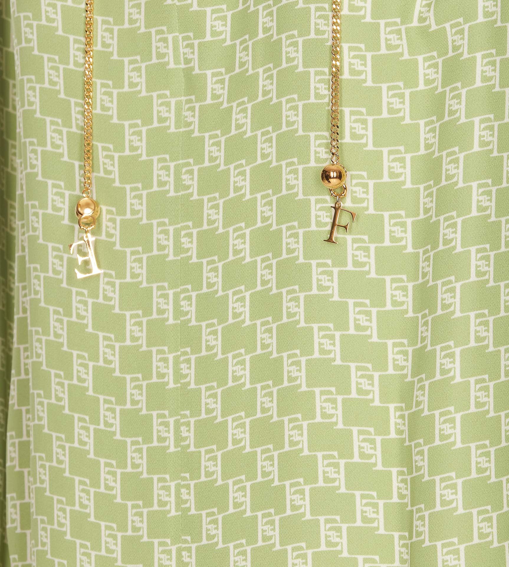 Elisabetta Franchi Printed Chain Detail V-neck Tops In Green