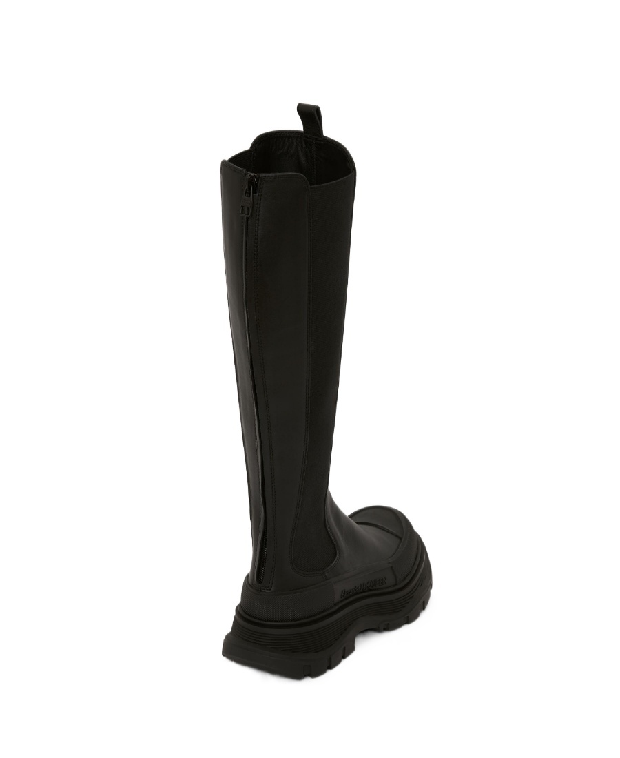 Alexander Mcqueen Tread Slick Leather Mid-calf Boots In Black