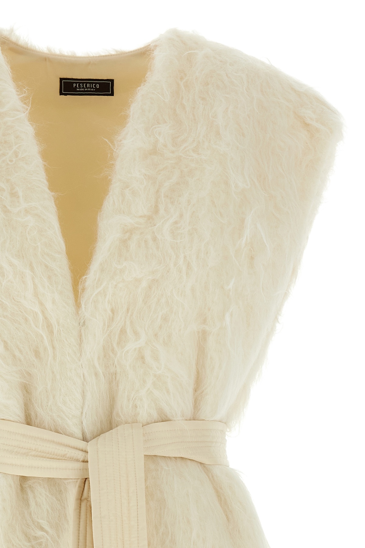 Peserico Waist Belted Sleeveless Fur Vest In White