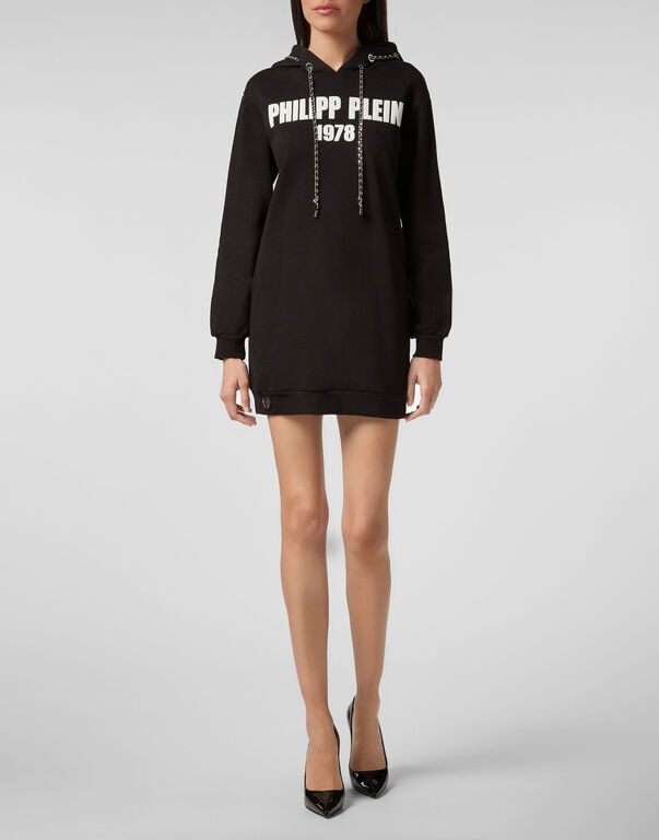 Philipp Plein Hooded Sweater Dress In Black