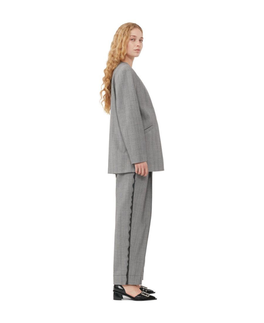 Ganni Herringbone Suit Jacket In Gray