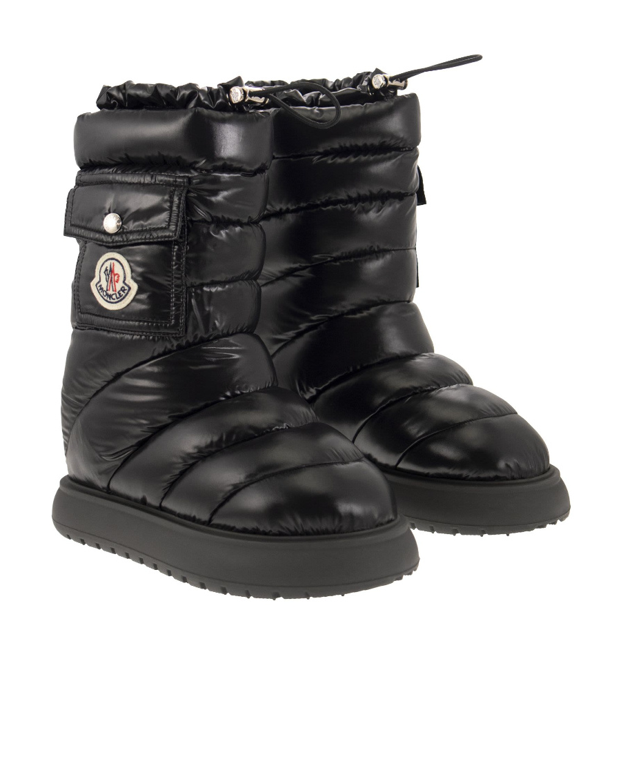 Shop Moncler Logo Motif Patch Puffer Boots In Black