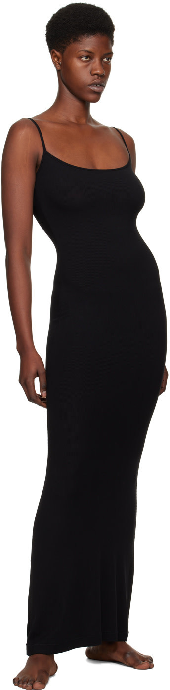 Skims Low Round Neck Halter Dress In Black