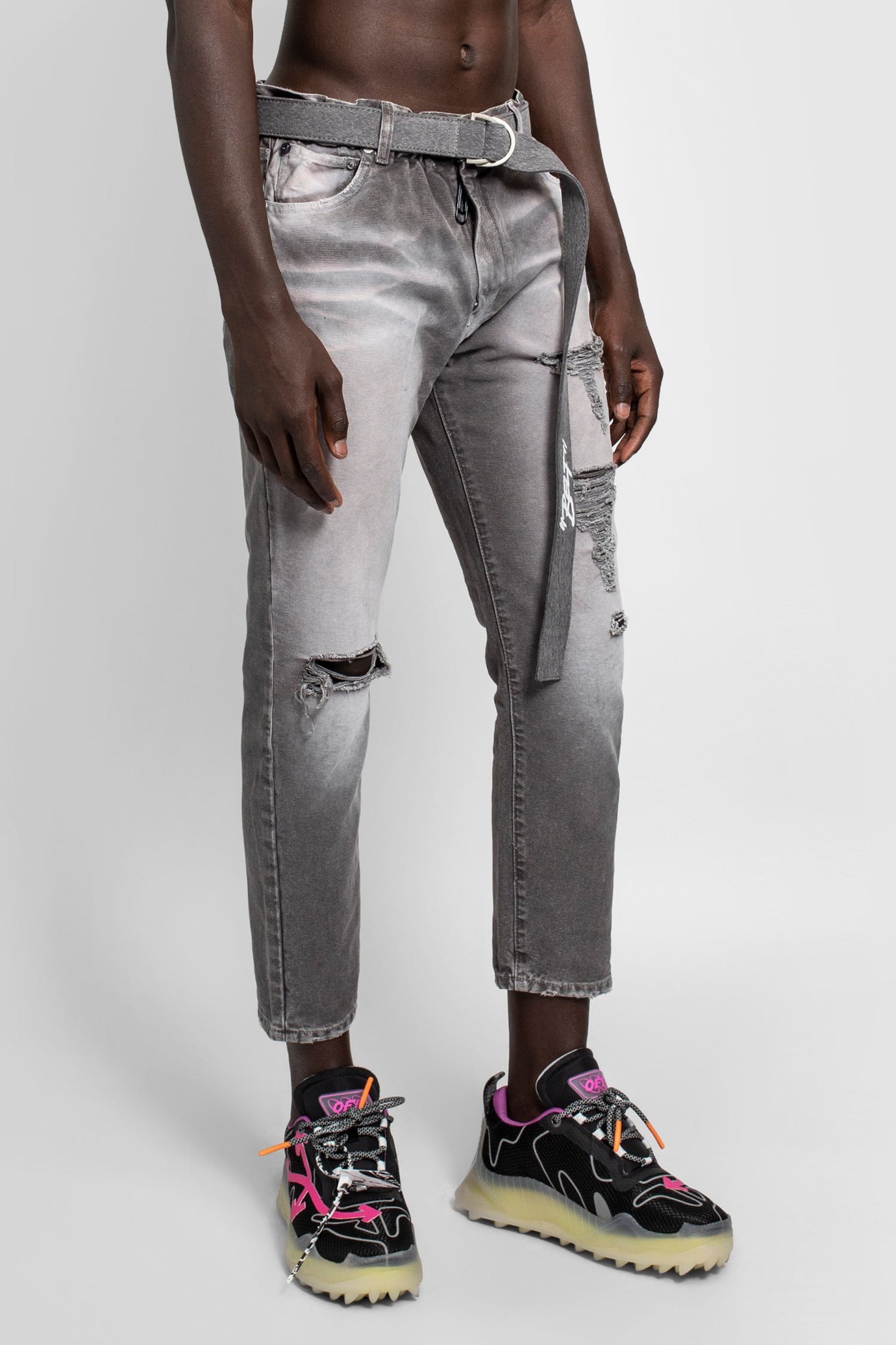 Off-white Straight Jeans With Stone Washing Effect In Gray
