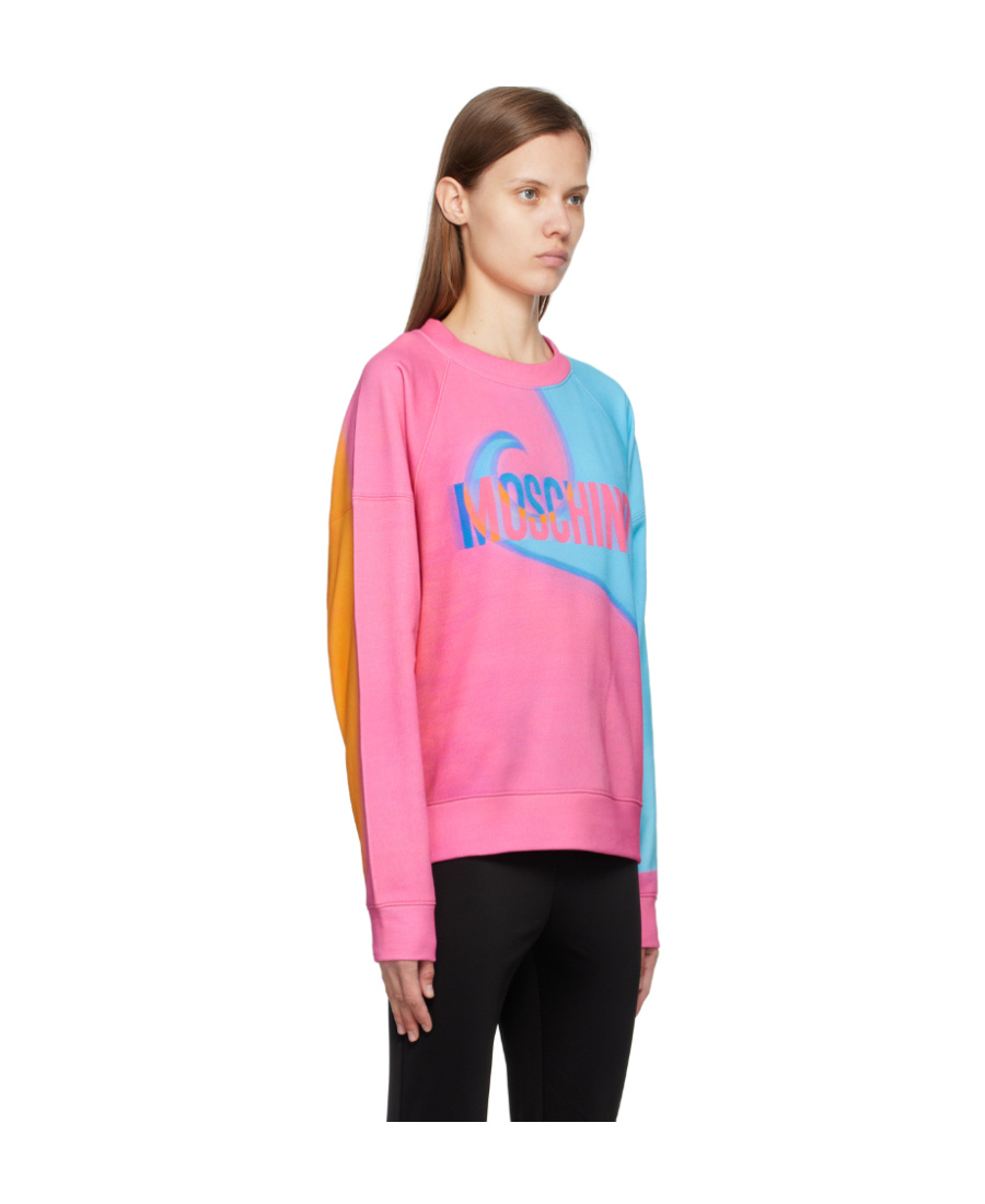 Moschino Ladies Projection Print Cotton Sweatshirt In Pink