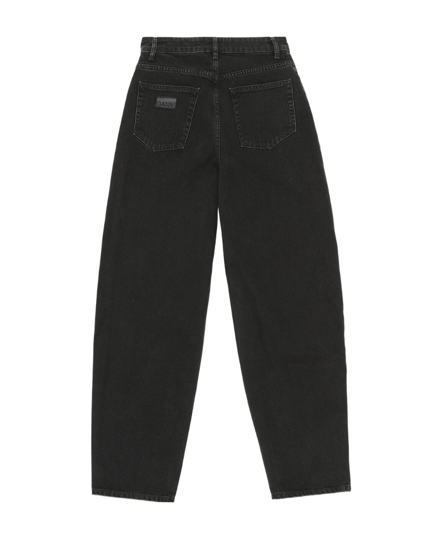 Ganni Black Pants With High Waist And Logo Patch On The Rear In Cotton Woman In Black