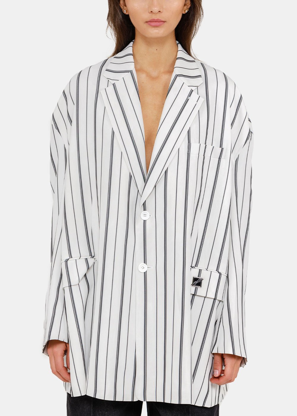 We11 Done Striped Detail Casual Jacket In White