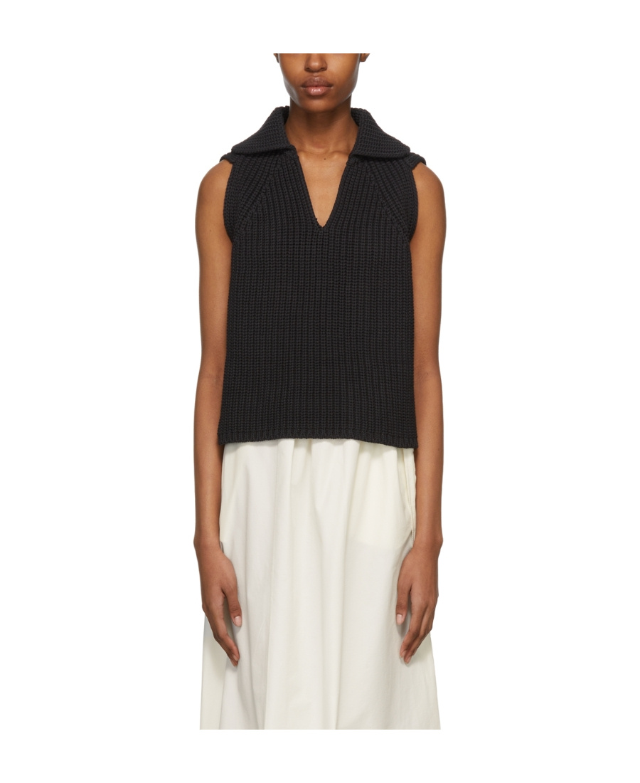 Deveaux Ribbed-knit Cotton-blend Sweater Vest In Black