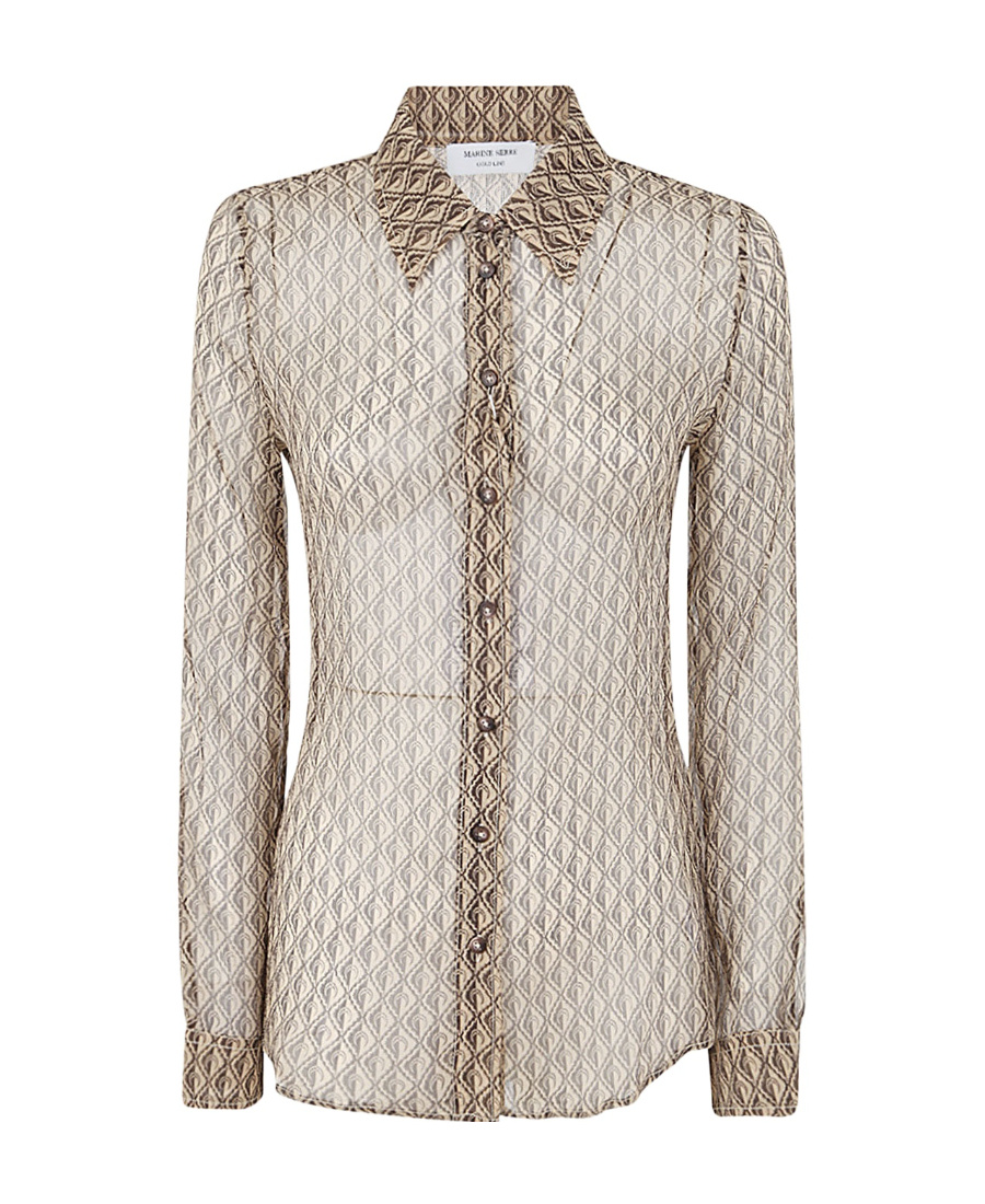 Marine Serre Moon Diamant Silk Crepon Button Up Blouse In Nude