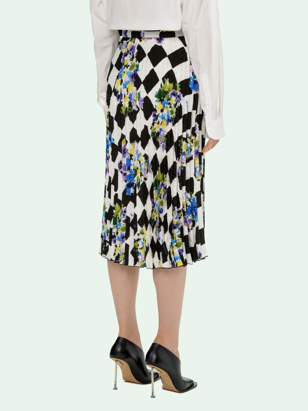Off-white Floral-print Checked Skirt In Multicolor