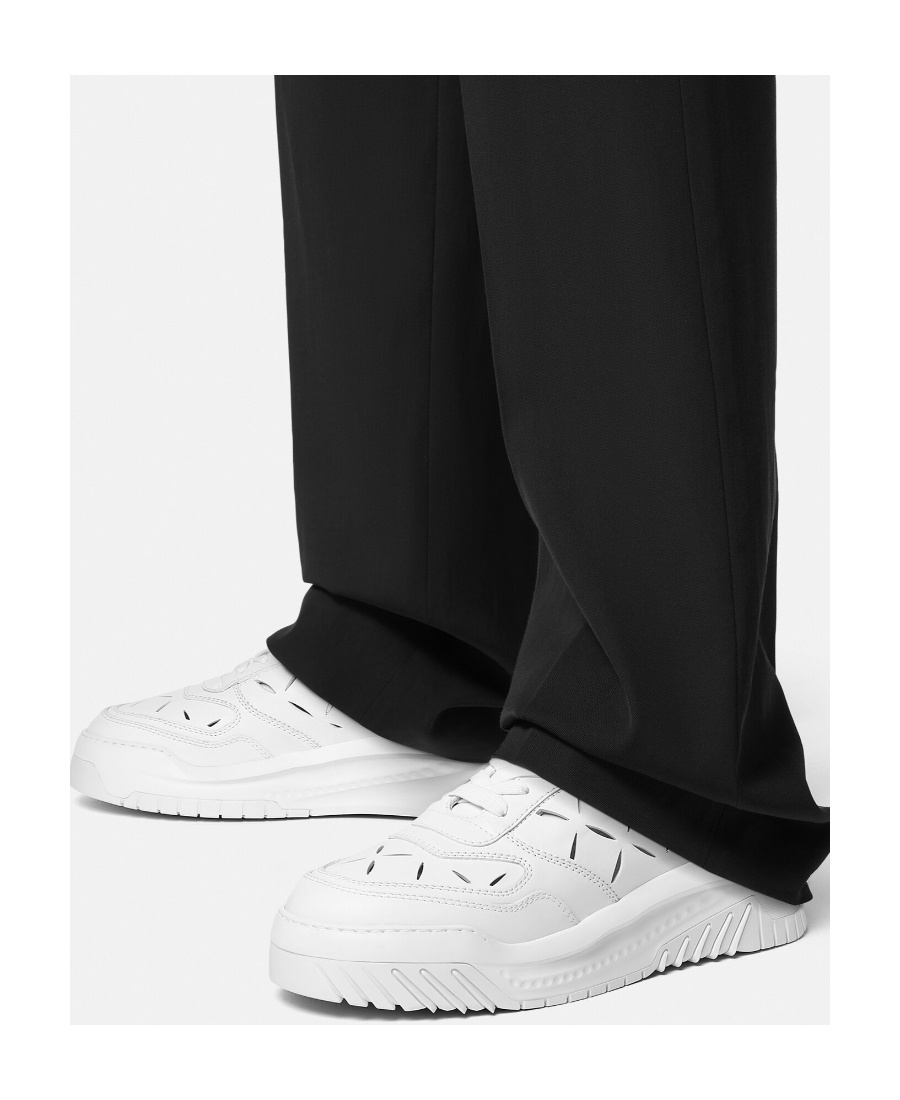 Versace High Top Odyssey Sneakers In White Leather Man In White