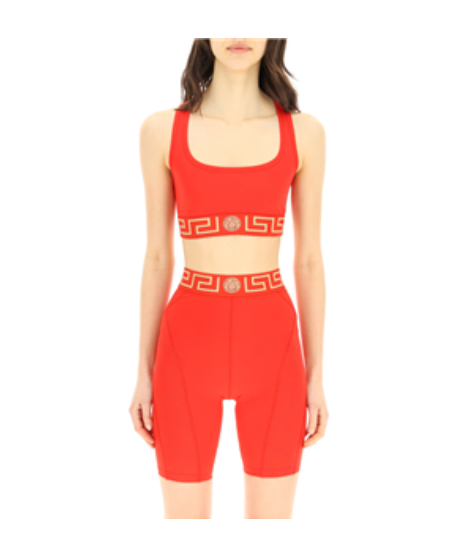 Versace Greca-print Cropped Top In Red